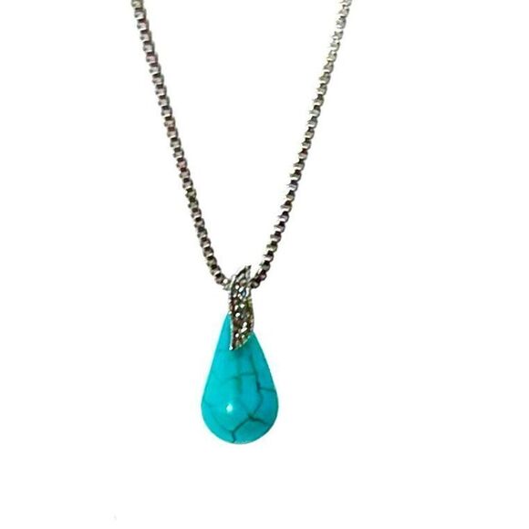BBN Turquoise & Sterling w/ zircon accent Pendant & Chain - Picture 9 of 12